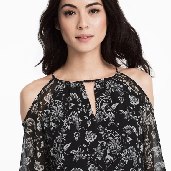 Ecru Floral Print Cold Shoulder Dress - Picture 2 of 3